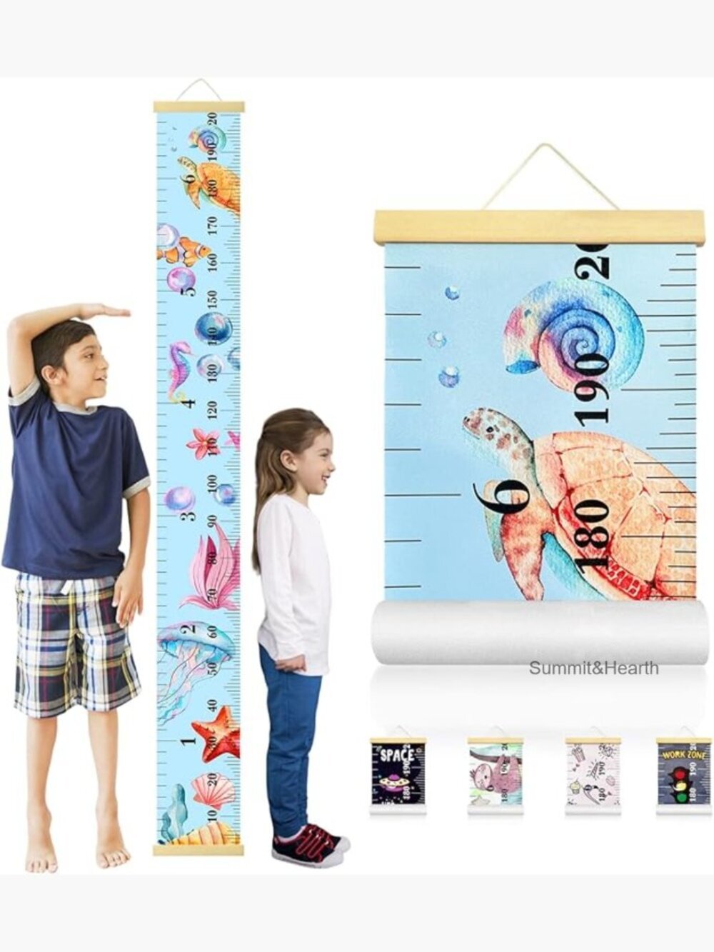 Kids Growth Chart Wall Decor 7.9x79 Inch Waterproof Canvas Wood Frame